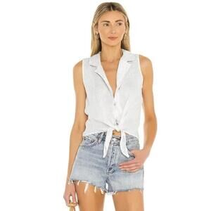 NWOT Bella Dahl 100% Linen Sleeveless Top White Front Tie Size Large